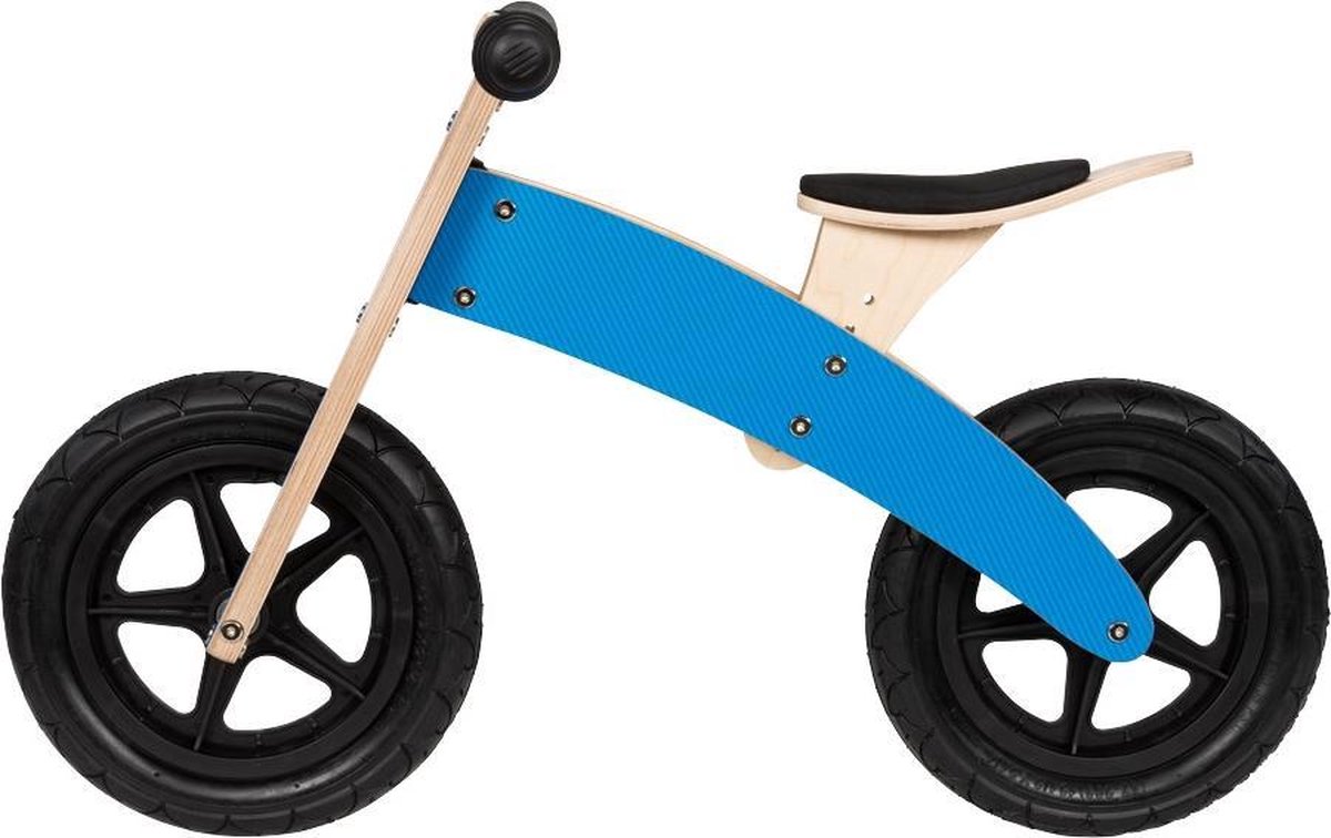 Broozzer luxe houten loopfiets 2 in 1 CARBON FIBRE met ABEC 9 lagers en SPECIAAL gevulde rubberen luchtwielen 12 inch Blauw Loopfiets kopen online