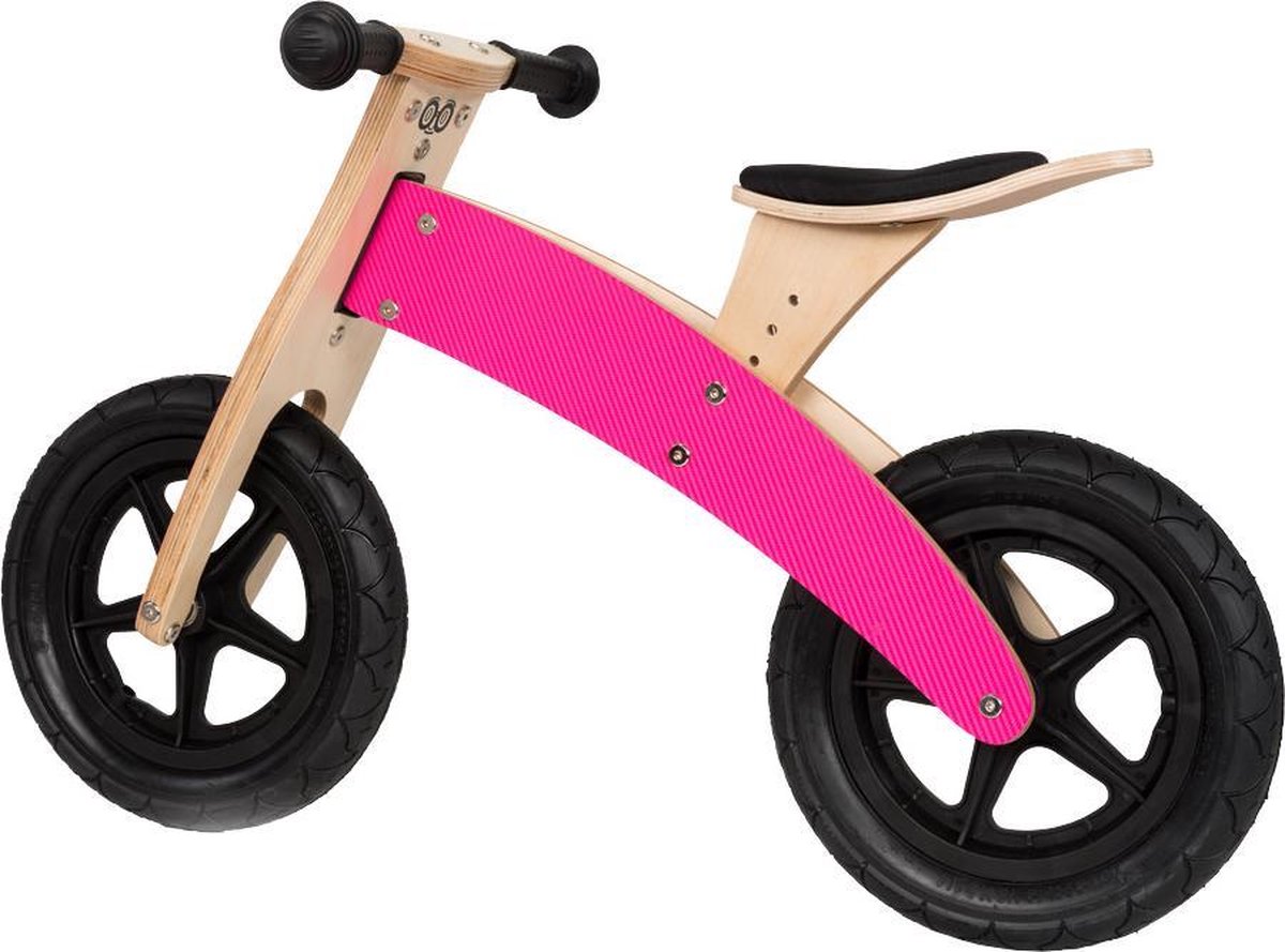 Broozzer luxe houten loopfiets CARBON FIBRE met ABEC 9 lagers en SPECIAAL gevulde rubberen luchtwielen 12 inch Roze Loopfiets kopen online
