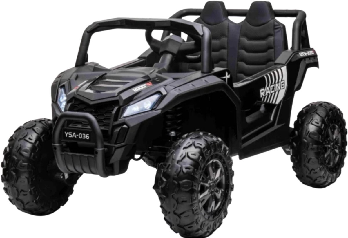 buggy dessert elektrische kinderbuggy 4x4 zwart robuuste kinderauto met rubberen banden lederen zitting