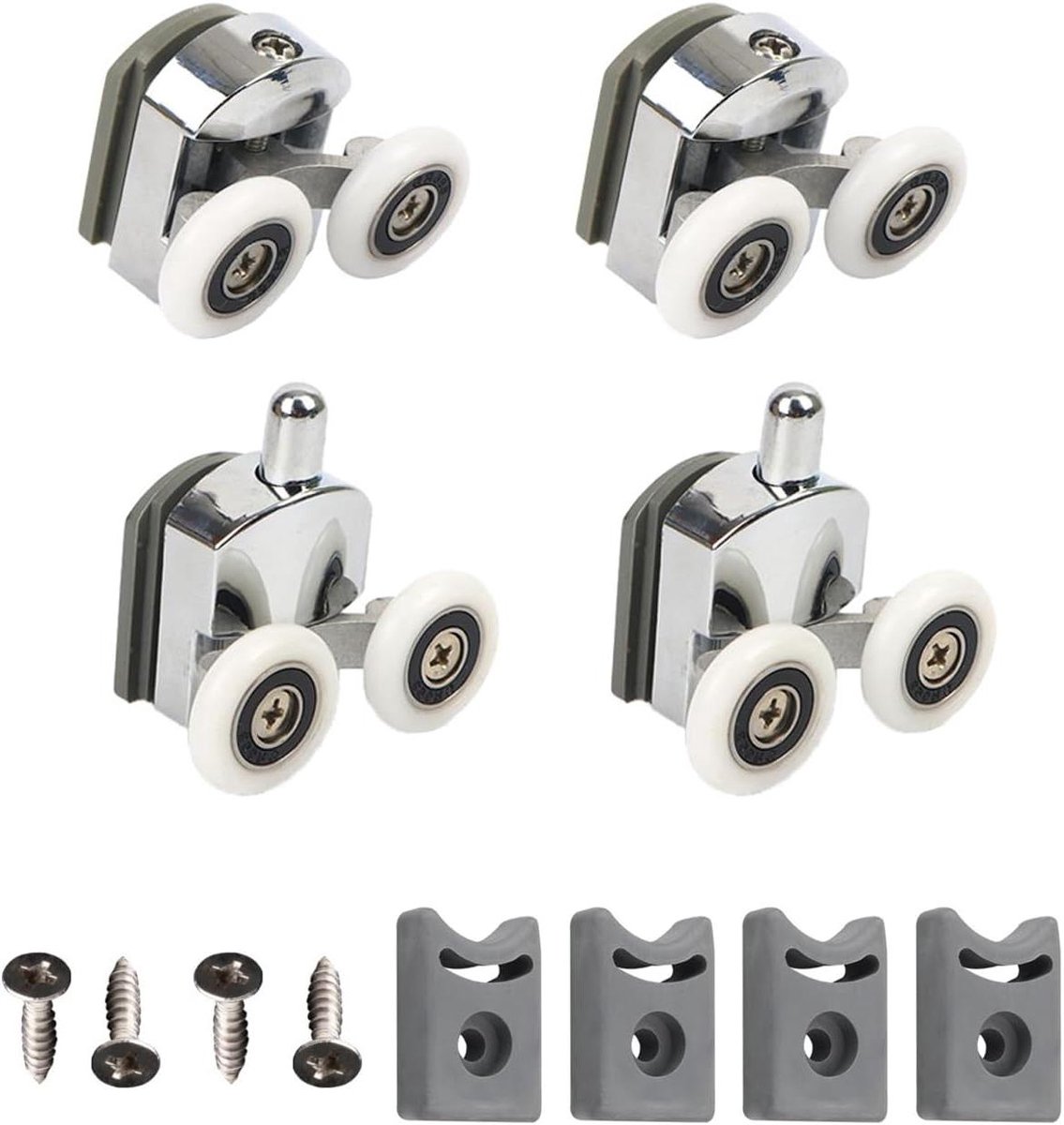 ByShane - Douchedeurwieltjes set | Glazen deurrollen | Verstelbare wielen | Dubbele bovenste en onderste | Geschikt voor alle badkamers | 23 mm | 4 stuks Skateonderdeel kopen online