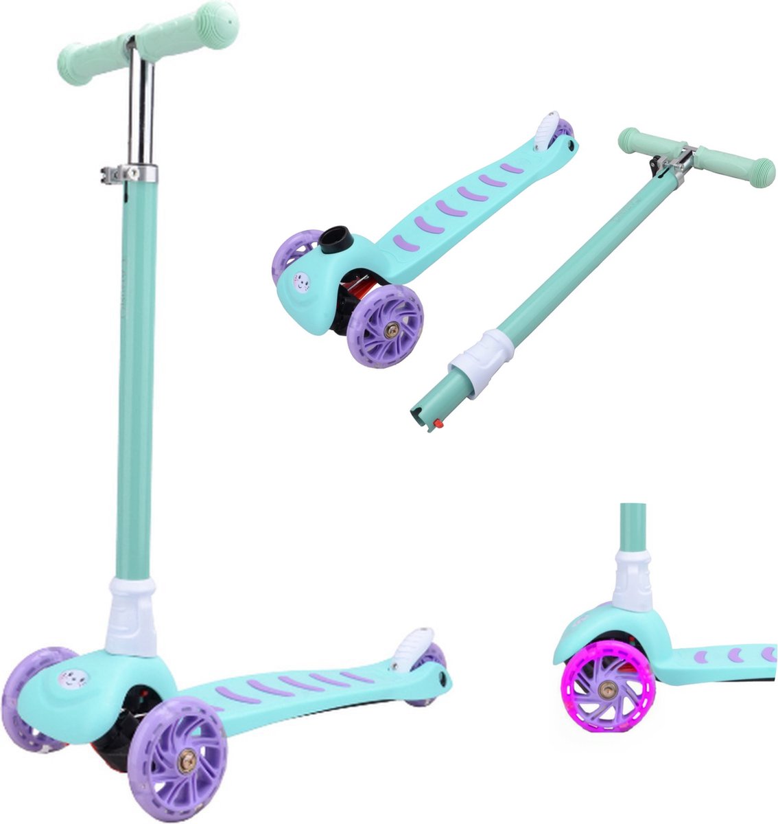 Cabino Kinderstep Met 3 Wielen Inklapbaar & Lichtgevende Wielen (Vanaf 3 Jaar) - Blauw / Paars Step kopen online