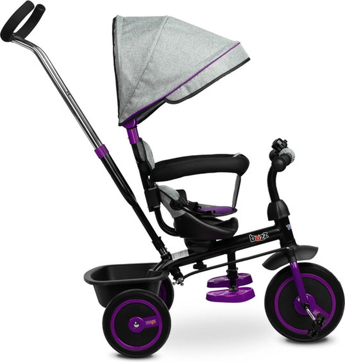 Caretero Toyz Buzz Driewieler Paars - Driewieler met Duwstang - Verstelbare Voetsteun - Zonnekap - Mand voor Speelgoed - Driewieler Peuter Driewieler kopen online