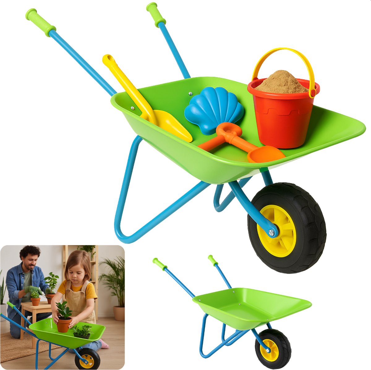 Cheqo® Metalen Kinderkruiwagen - Kruiwagen voor Kinderen - Speelgoed Kinderen Tuin - Tuinieren Voor Kinderen - Tuinkruiwagen - Kindertuingereedschap Speelgoedkruiwagen kopen online