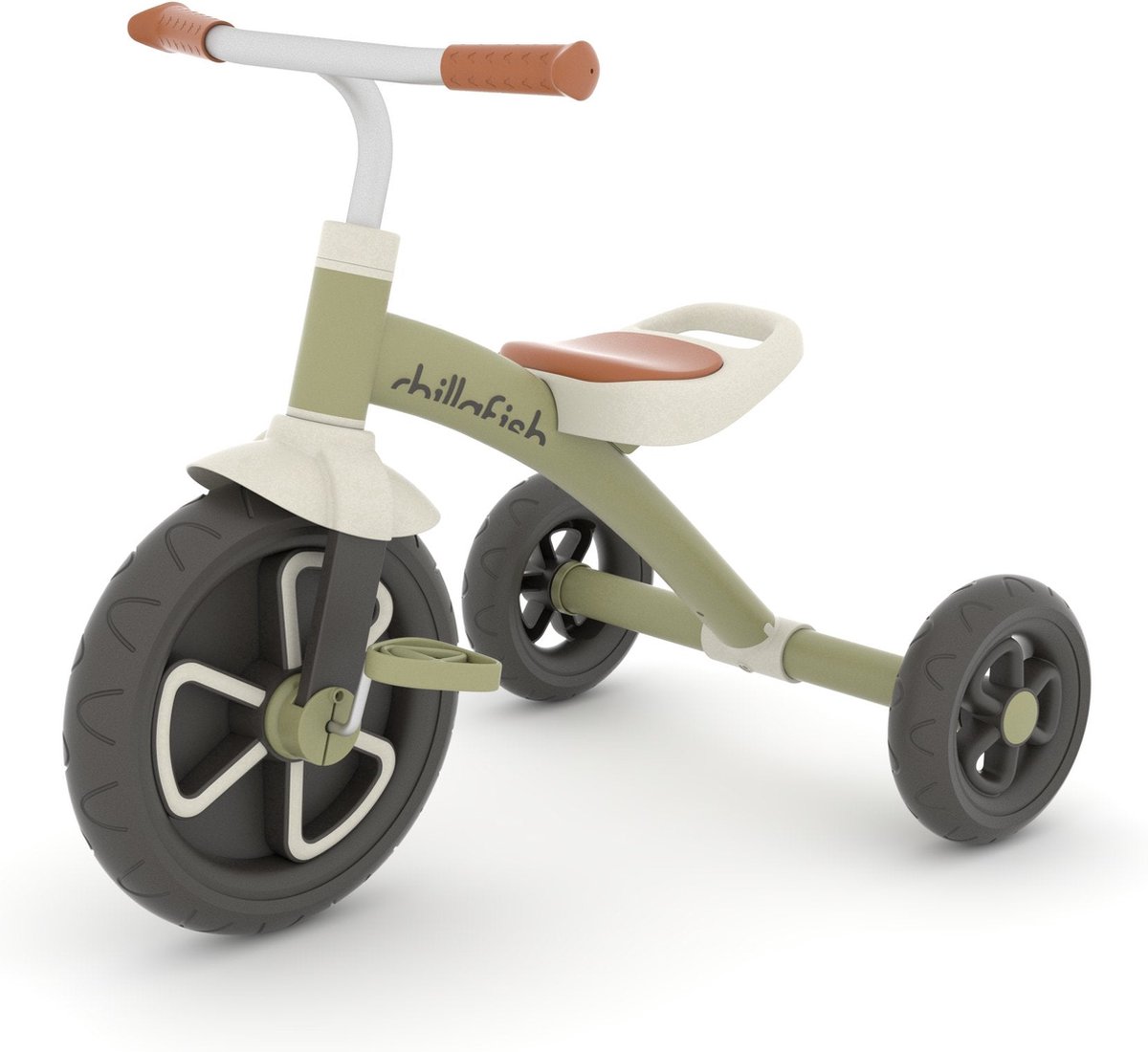 Chillafish Ziggi stijlvolle driewieler met een 12" voorwiel en handvat, Olijf groen Driewieler kopen online