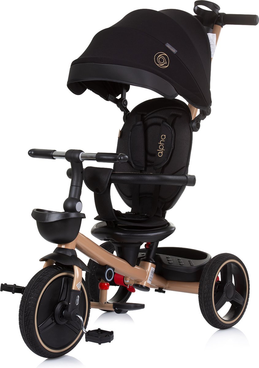 Chipolino Alpha Driewieler - 3 in 1 - Driewieler met duwstang - Opvouwbaar - Draaibare zitje - Vanaf 18 maanden - Verstelbare duwstang - Zwart/ Roze goud Driewieler kopen online