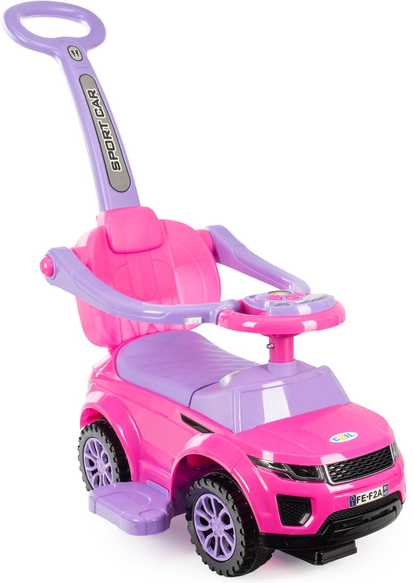 COIL Loopauto voor kinderen, Kinderauto, auto met claxon en muziek, opbergruimte onder de stoel, lichte loopauto met duwbeugel, 3in1, tot 27 kg, vanaf 12 maanden, roze Loopauto kopen online