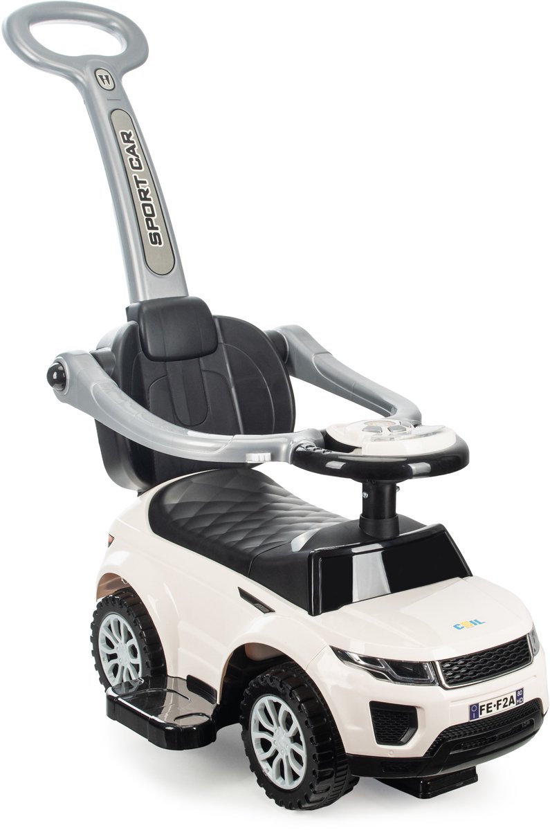 COIL Loopauto voor kinderen, Kinderauto, auto met claxon en muziek, opbergruimte onder de stoel, lichte loopauto met duwbeugel, 3in1, tot 27 kg, vanaf 12 maanden, wit Loopauto kopen online