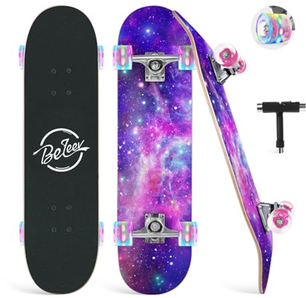 Compleet Skateboard 31x8 inch met LED Wielen voor Beginners en Gevorderden - Dubbel Kickdeck Cruiser voor Kinderen en Volwassenen Skateonderdeel kopen online