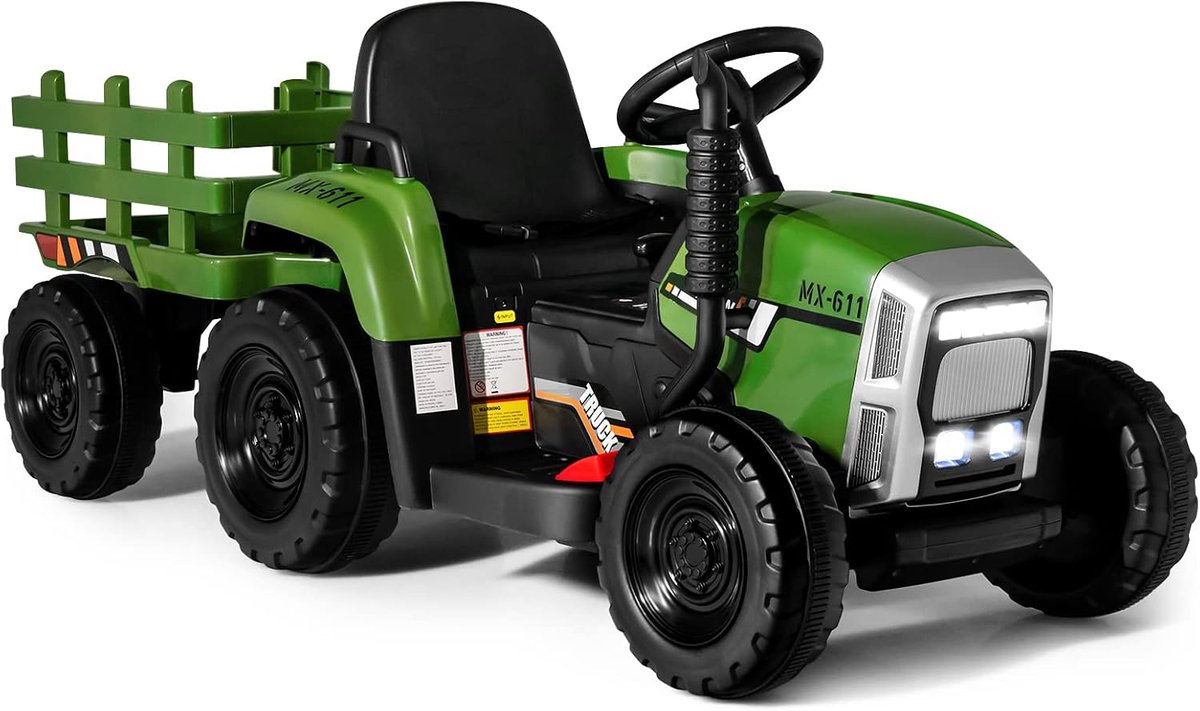 COSTWAY 12 V 3 versnellingen tractor met afneembare hanger en 2,4 G afstandsbediening, kinderzittractor met ledverlichting, muziek, claxon en USB-functies, geschikt voor kinderen vanaf 3 jaar Accuvoertuig kopen online