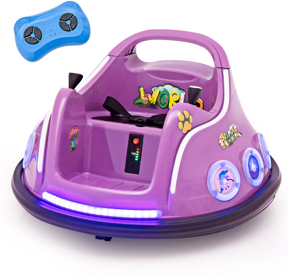 COSTWAY 12 V botsauto voor kinderen, 360 graden rotatie, elektrische bumper auto met muziek en verlichting, incl. 2,4 GHz afstandsbediening, ideaal voor kinderen vanaf 3 jaar (paars) Accuvoertuig kopen online