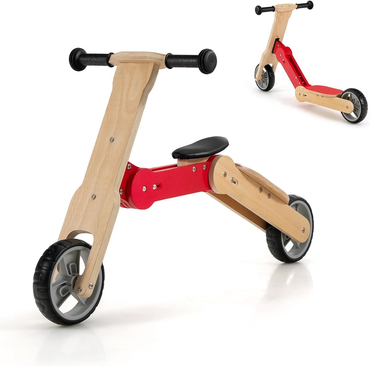 COSTWAY 2-in-1 kinderstep en loopfiets, kinderstep met antislip stuur en afneembare zitting en EVA-wielen, step voor kinderen vanaf 3 jaar Loopfiets kopen online