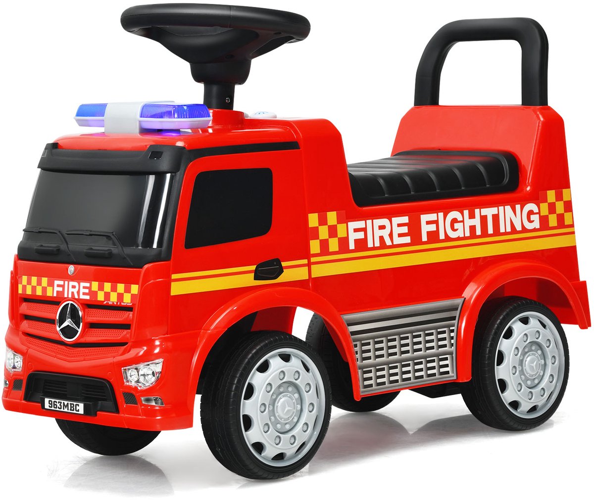 costway 2 in 1 mercedes benz glijauto en schuifauto met opbergruimte brandweerauto voor kinderen met claxon sirene fluitje waarschuwingslamp speelgoedauto voor kinderen van 12 36 maanden