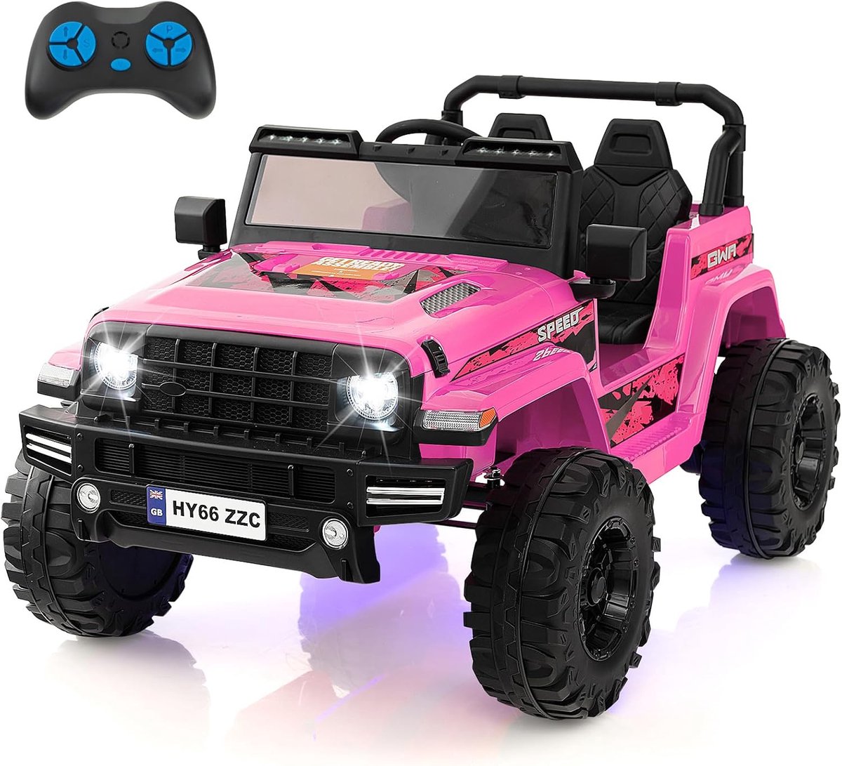 COSTWAY 24 V elektrische kinderauto, 2-zits, kinderauto met 2,4 G-afstandsbediening met muziek, claxon en ledverlichting, voor kinderen vanaf 3 jaar (roze) Accuvoertuig kopen online