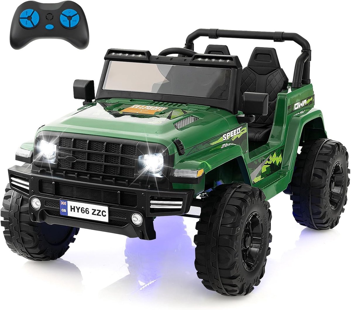 COSTWAY 24 V elektrische kinderauto, 2-zits, met 2,4 G-afstandsbediening met muziek, claxon en ledverlichting, voor kinderen vanaf 3 jaar (groen) Accuvoertuig kopen online