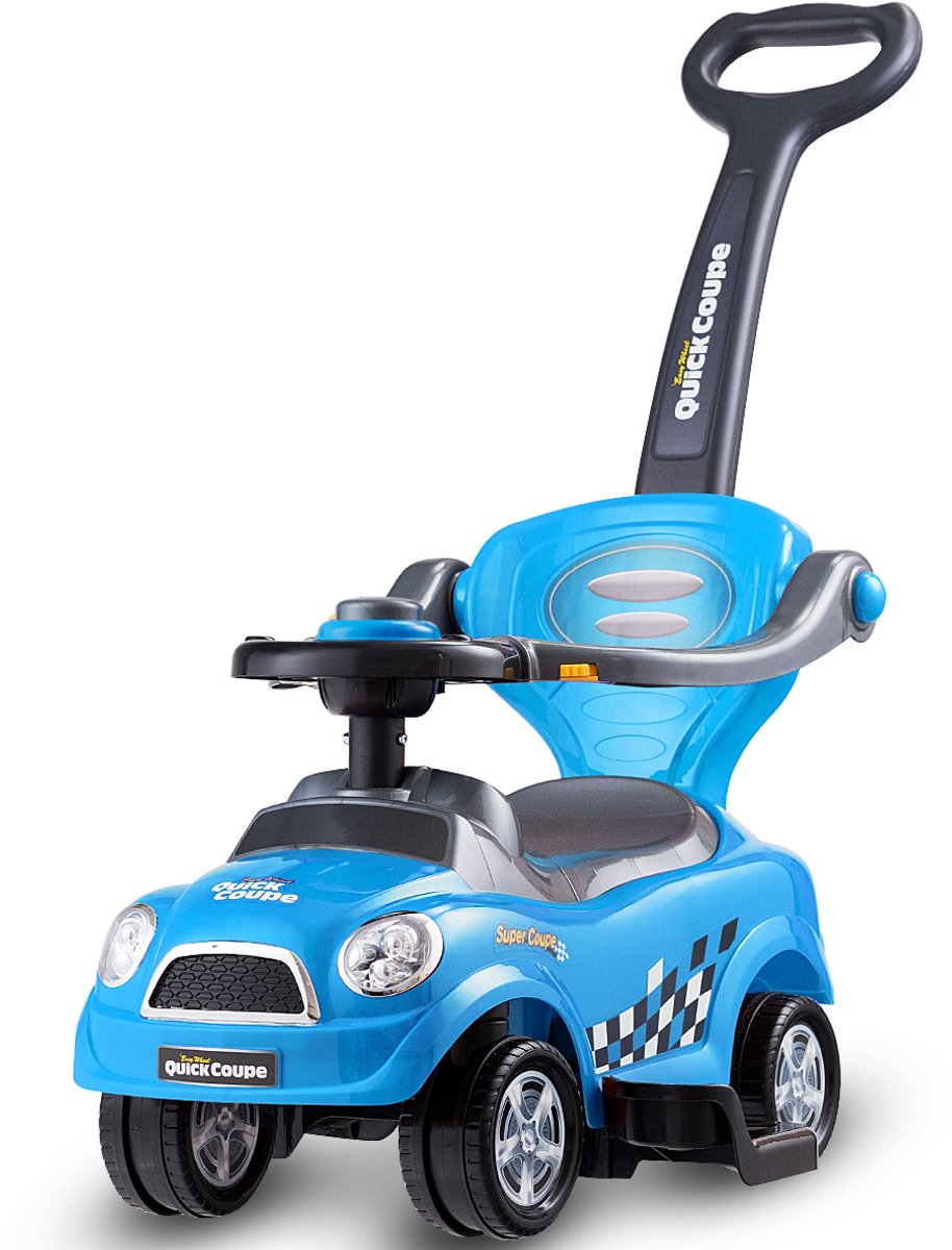 COSTWAY 3-in-1 schuifauto, schuifvoertuig met afneembare duwgreep, beschermbeugel en verborgen opbergruimte, speelgoedauto voor kinderen van 2 tot 6 jaar, blauw Accuvoertuig kopen online