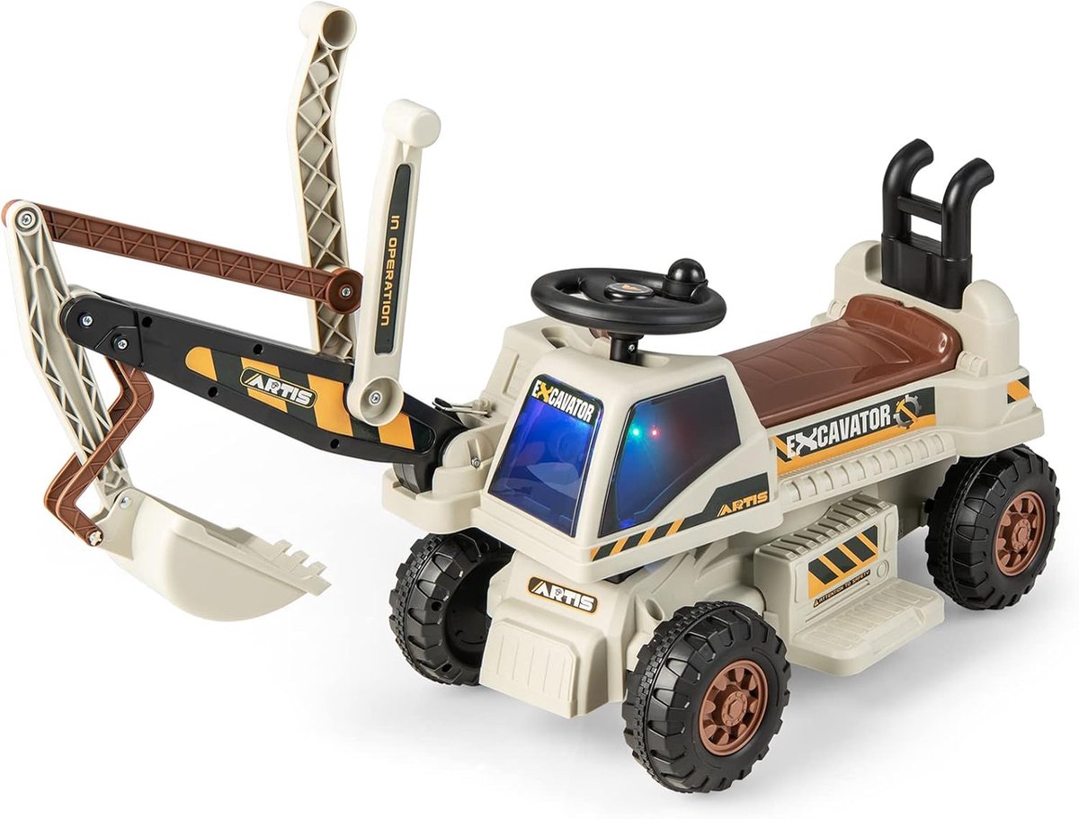 costway 6 v graafmachine voor kinderen met draaibare en verstelbare schep elektrische graafmachine voor kinderen vanaf 3 jaar lichtgrijs