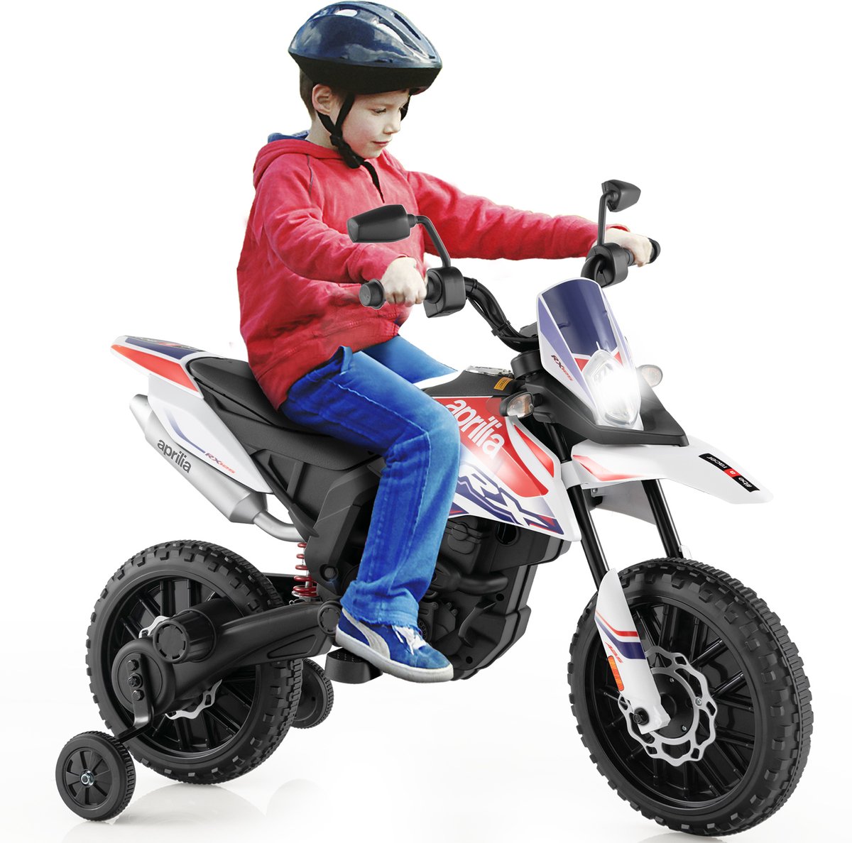COSTWAY Aprilia Elektrische motorfiets voor kinderen, 12 V, met steunwielen, muziek en koplampen, 5,5-6 km/u, geschikt voor kinderen van 3 tot 8 jaar (wit) Accuvoertuig kopen online