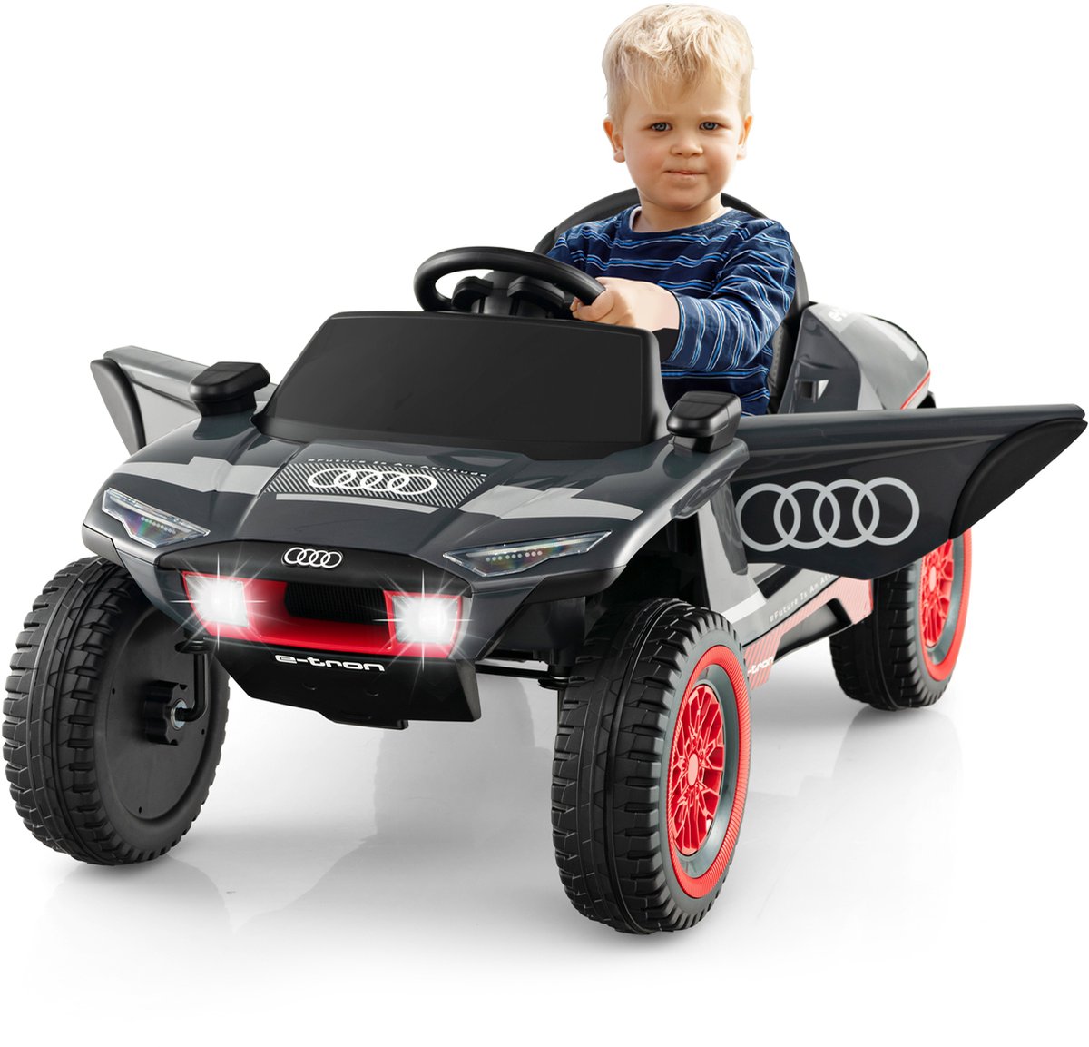 costway audi elektrische auto voor kinderen 12 v elektrische kinderauto met afstandsbediening ledlampen en 4 veringen kindervoertuig elektrisch voertuig voor kinderen vanaf 3 jaar grijs