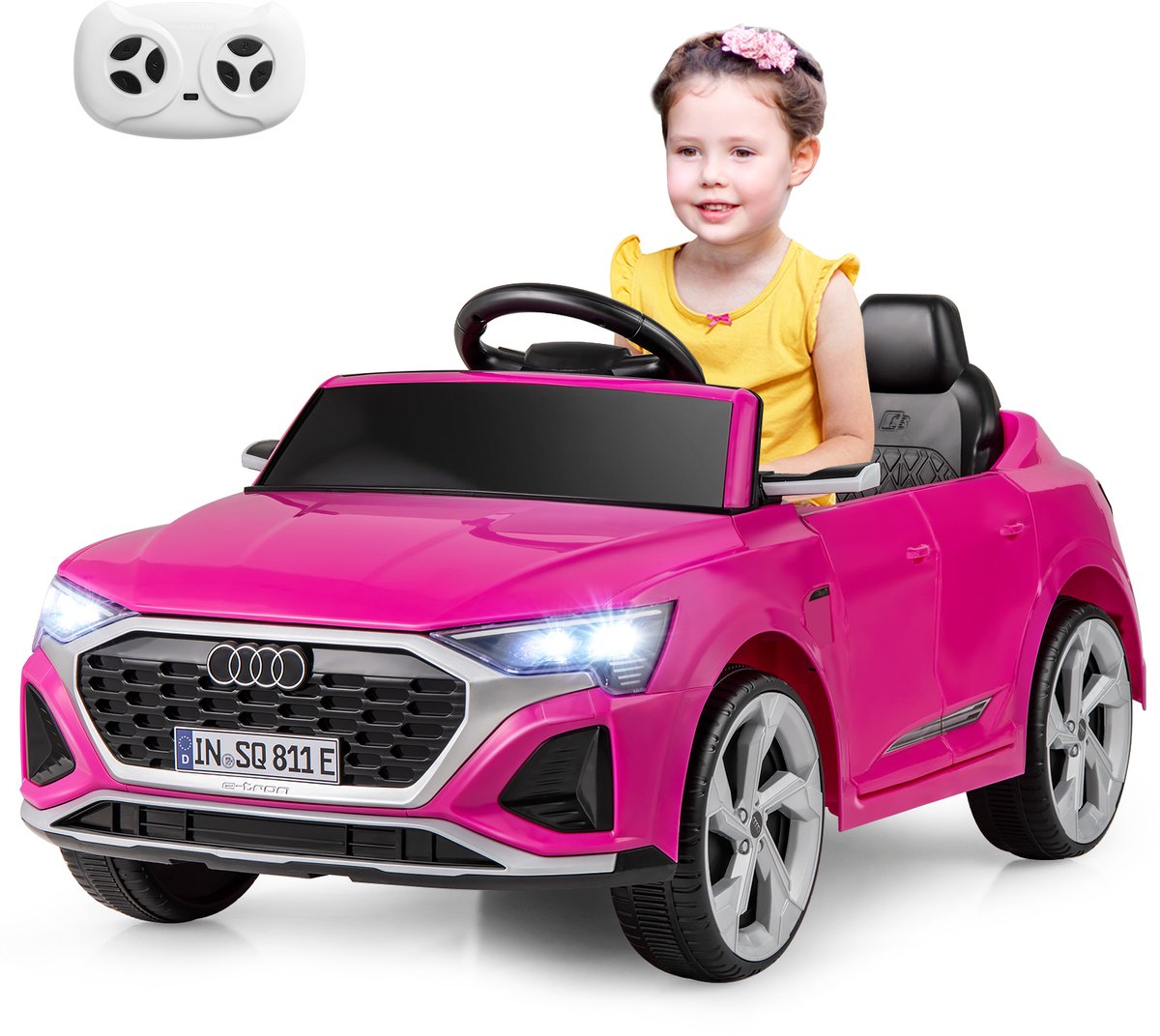 COSTWAY Audi SQ8 Elektrische kinderauto, 12 V, met 2,4 G afstandsbediening, claxon, koplamp en muziek, 3 versnellingen, elektrische kinderauto, voor kinderen vanaf 3 jaar (roze) Accuvoertuig kopen online