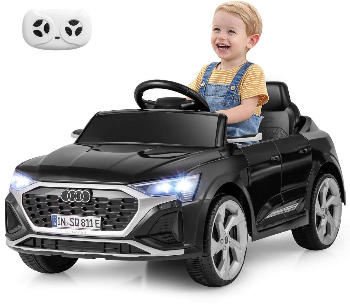 COSTWAY Audi SQ8 Elektrische kinderauto, 12 V, met 2,4 G afstandsbediening, claxon, koplamp en muziek, 3 versnellingen, elektrische kinderauto, voor kinderen vanaf 3 jaar (zwart) Accuvoertuig kopen online