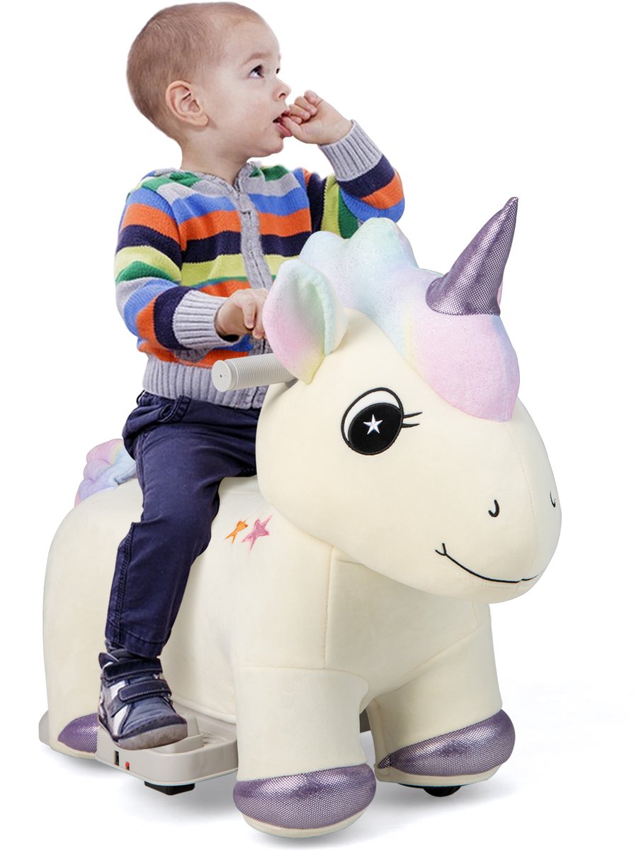 COSTWAY Elektrische auto voor kinderen, 6 V, in diervorm, pluche voertuig, zitspeelgoed met voetpedaal, 2-5 km/u, vanaf 3 jaar, eenhoorn Accuvoertuig kopen online