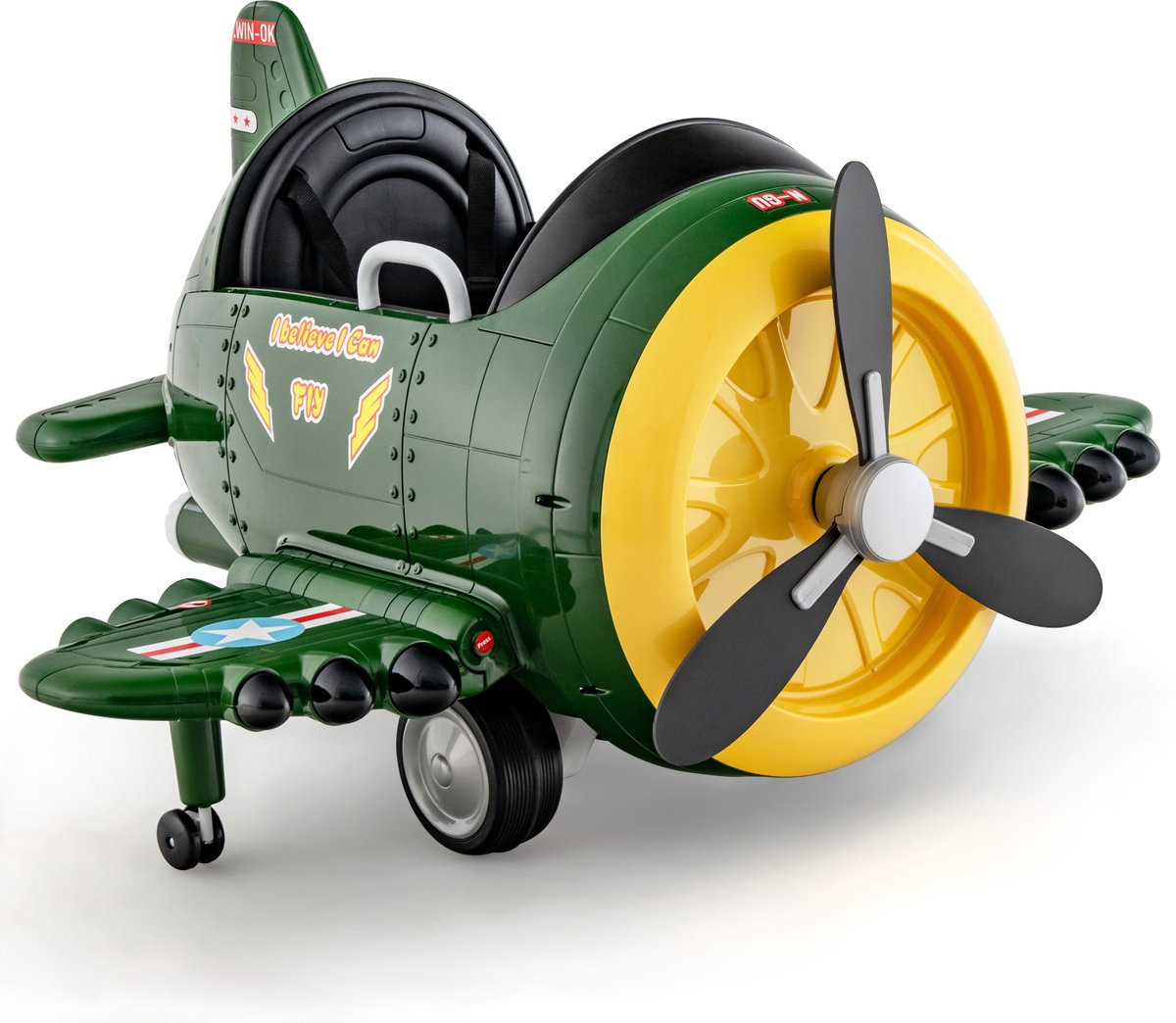 costway elektrische auto voor kinderen in vliegtuiglook elektrisch vliegtuigopzitje met afstandsbediening kindervoertuig met joysticks en draagvlakken en propellers voor kinderen vanaf 3 jaar