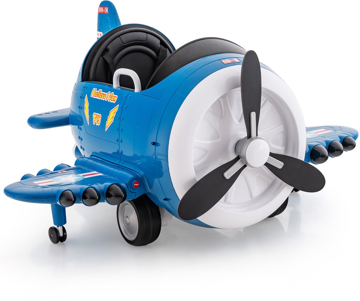 COSTWAY Elektrische auto voor kinderen in vliegtuiglook, met afstandsbediening, kindervoertuig met joysticks en draagvlakken en propellers, voor kinderen vanaf 3 jaar (blauw + wit) Accuvoertuig kopen online