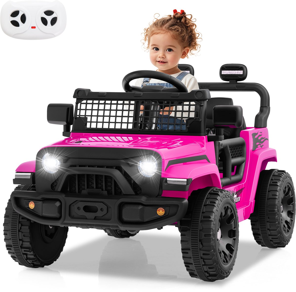 COSTWAY Elektrische kinderauto voor kinderen, 12 V, met afstandsbediening, muziek, claxon en ledverlichting, elektrisch voertuig met 3 snelheden, voor kinderen vanaf 3 jaar, roze Accuvoertuig kopen online