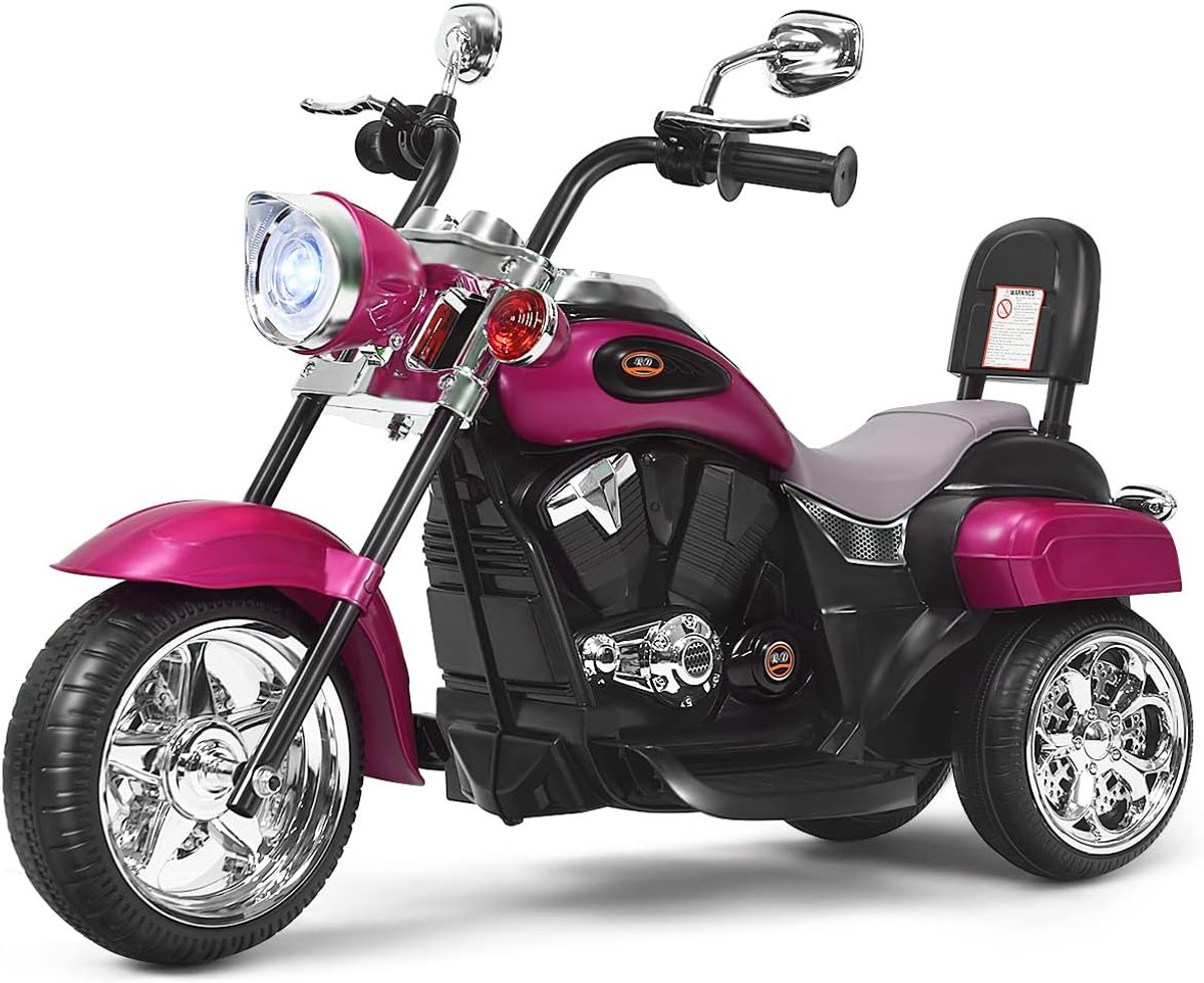 COSTWAY Elektrische motorfiets voor kinderen, 6 V, met verstelbare koplamp, driewieler, met geluid, claxon, achteruitkijkspiegel, pedalen, snelheid 2,5 - 3 km/u (roze) Accuvoertuig kopen online