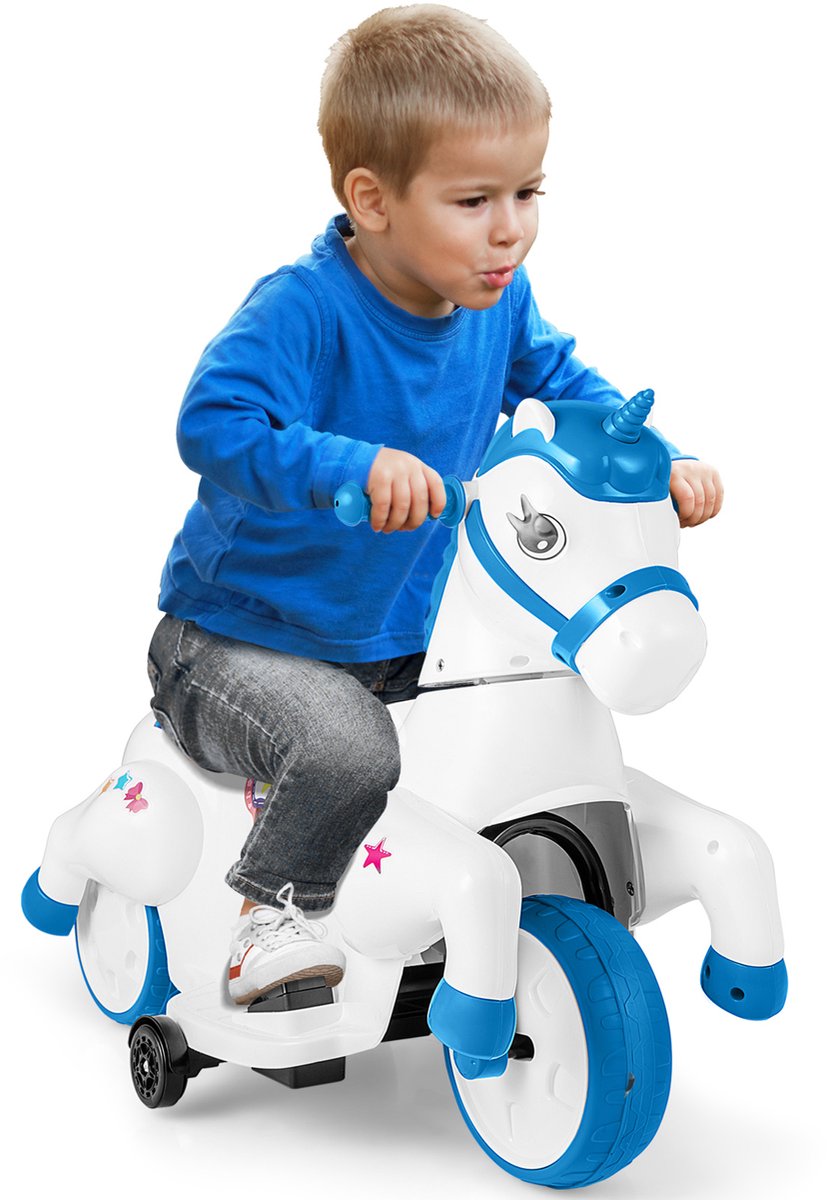 COSTWAY Elektrische motorfiets voor kinderen, elektrische motorfiets, 2 modi, schommelpaard met muziek en led en steunwielen, 3 km/u, elektrisch voertuig voor kinderen vanaf 3 jaar (blauw) Accuvoertuig kopen online