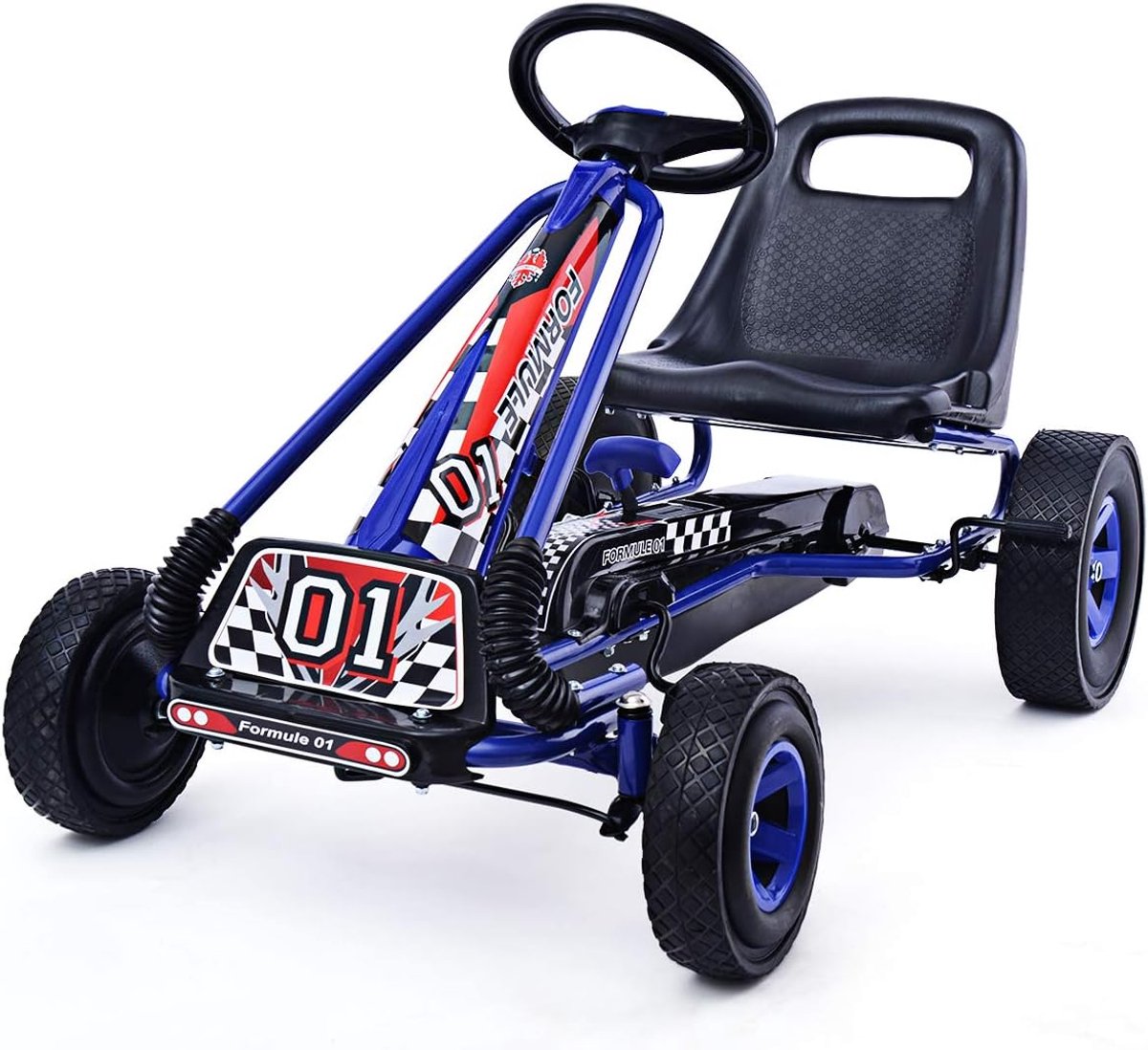 COSTWAY Gokart met handrem en verstelbare zitting, trapauto met voor- en achteruit, voor kinderen vanaf 3 jaar, pedaalvoertuig, kindervoertuig, 98 x 59 x 61 cm (blauw) Accuvoertuig kopen online