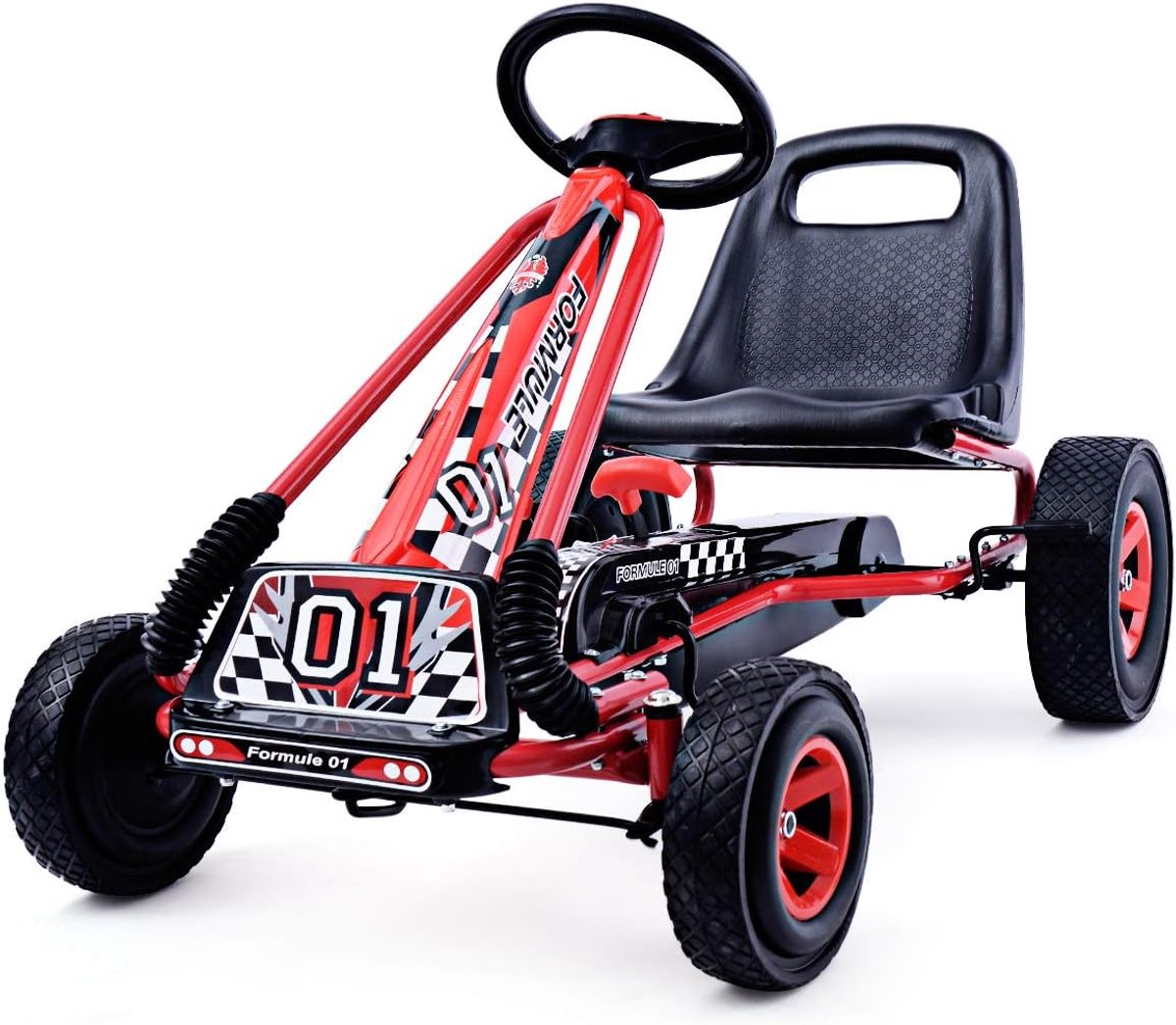 COSTWAY Gokart met handrem en verstelbare zitting, trapauto met voor- en achteruit, voor kinderen vanaf 3 jaar, pedaalvoertuig, kindervoertuig, 98 x 59 x 61 cm (rood) Accuvoertuig kopen online