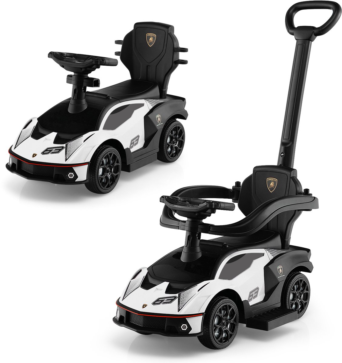 COSTWAY Lamborghini, glijauto met schuifstang en opbergruimte, schuifauto met stuurwiel, claxon en motorgeluid, 3-in-1 glijbaan voor kinderen vanaf 1 jaar (wit) Accuvoertuig kopen online