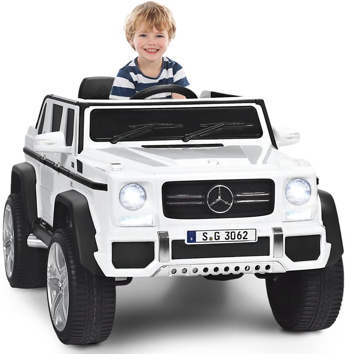 costway mercedes benz maybach elektrische kinderauto 12 v met muziek claxon en ledverlichting 2 5 5 5 km u incl 2 4 g afstandsbediening voor kinderen vanaf 3 jaar wit