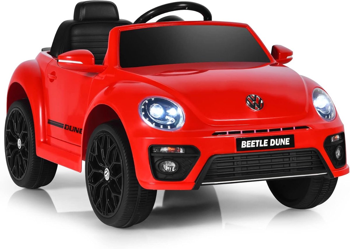 costway vw beetle elektrische auto voor kinderen kinderauto elektrisch met muziek en 2 verlichtingsmodi incl 2 4g afstandsbediening voor kinderen vanaf 3 jaar rood