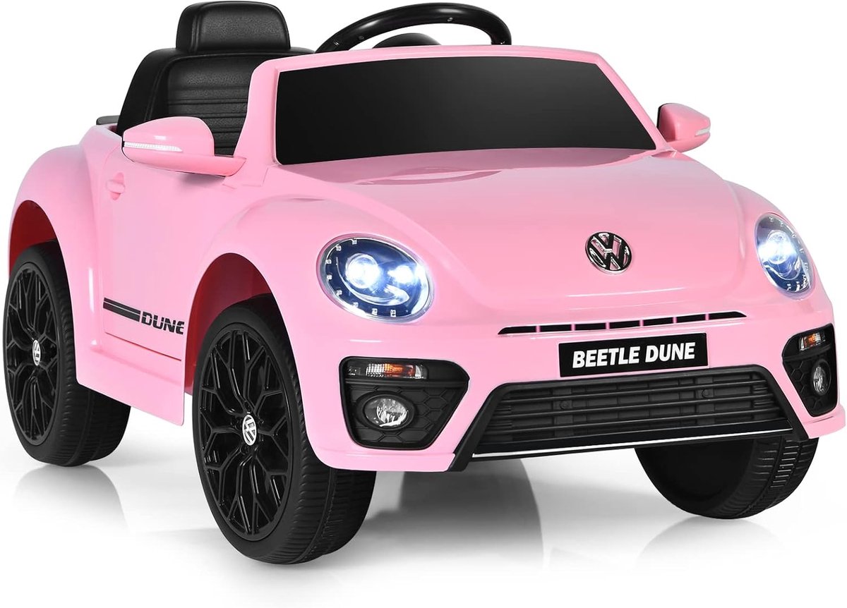 costway vw beetle elektrische auto voor kinderen kinderauto elektrisch met muziek en 2 verlichtingsmodi incl 2 4g afstandsbediening voor kinderen vanaf 3 jaar roze