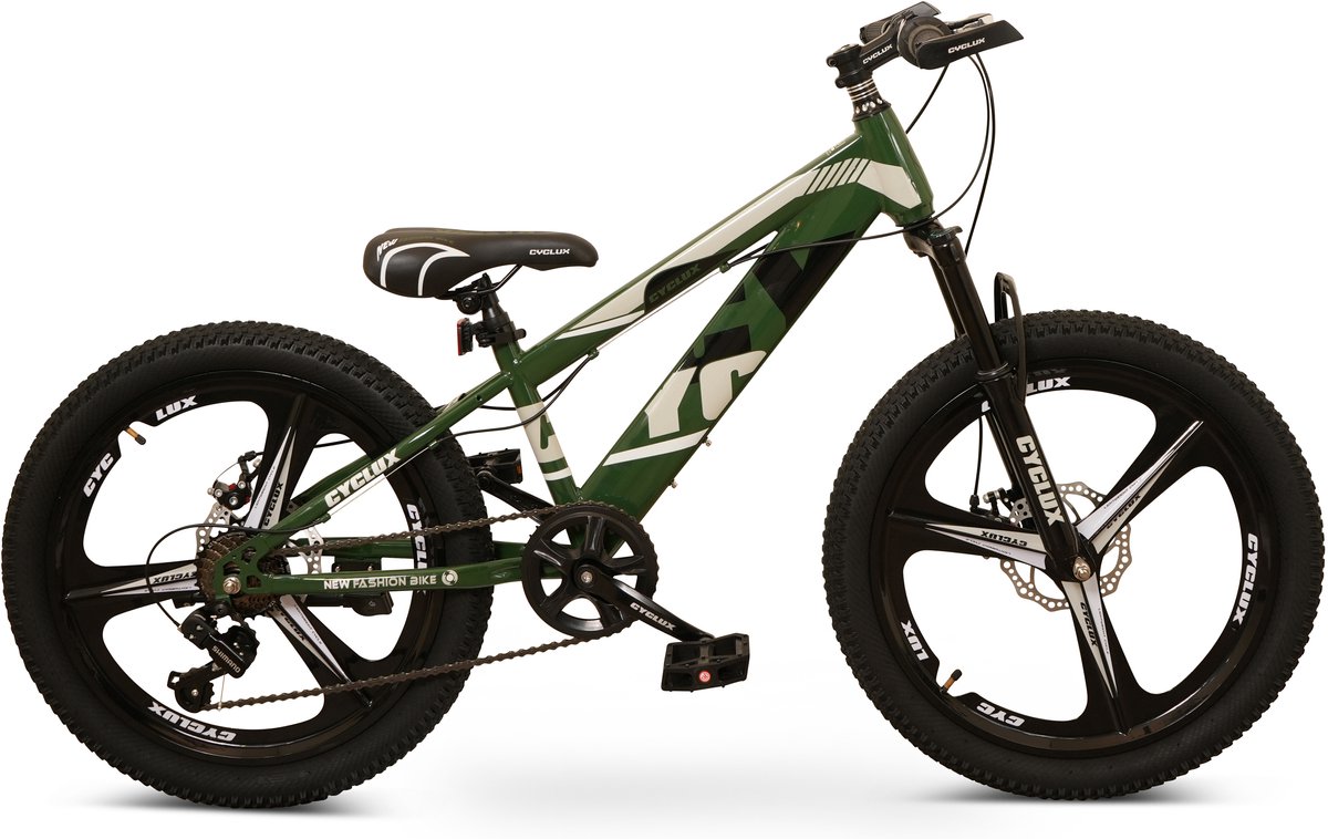 Cyclux 22 Inch Kinder Mountainbike – 7-speed Shimano – Schijfremmen – Army Green Kinderfiets kopen online