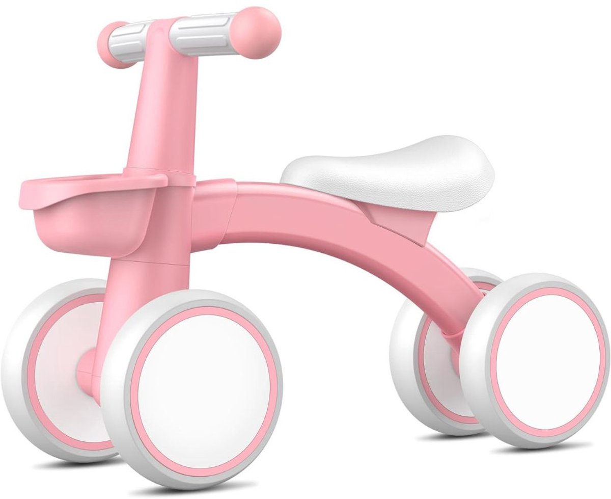 DailySupplies® Loopfiets 1 Jaar - Balance Bike voor Meisjes en Jongens - Leren Lopen - 4 Wielen - Roze en Wit Loopfiets kopen online