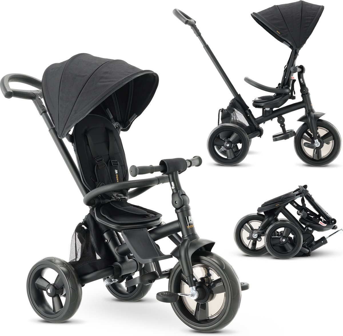 Deryan Explorer Luxe Driewieler - Opvouwbaar met mandje - Zwart Driewieler kopen online