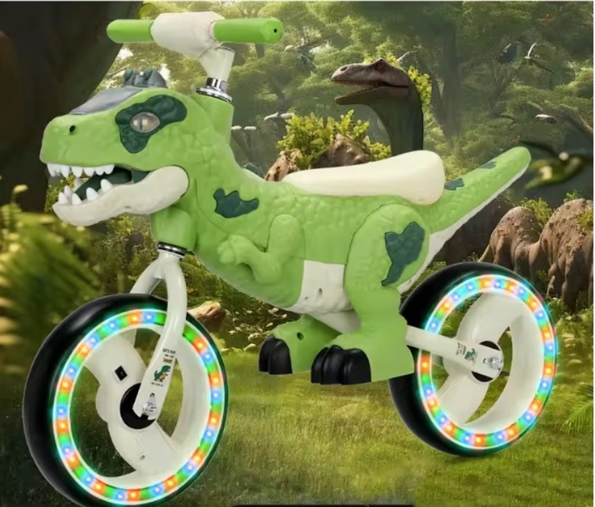 Dinosaurus loopfiets - groen - licht - 10 inch Loopfiets kopen online
