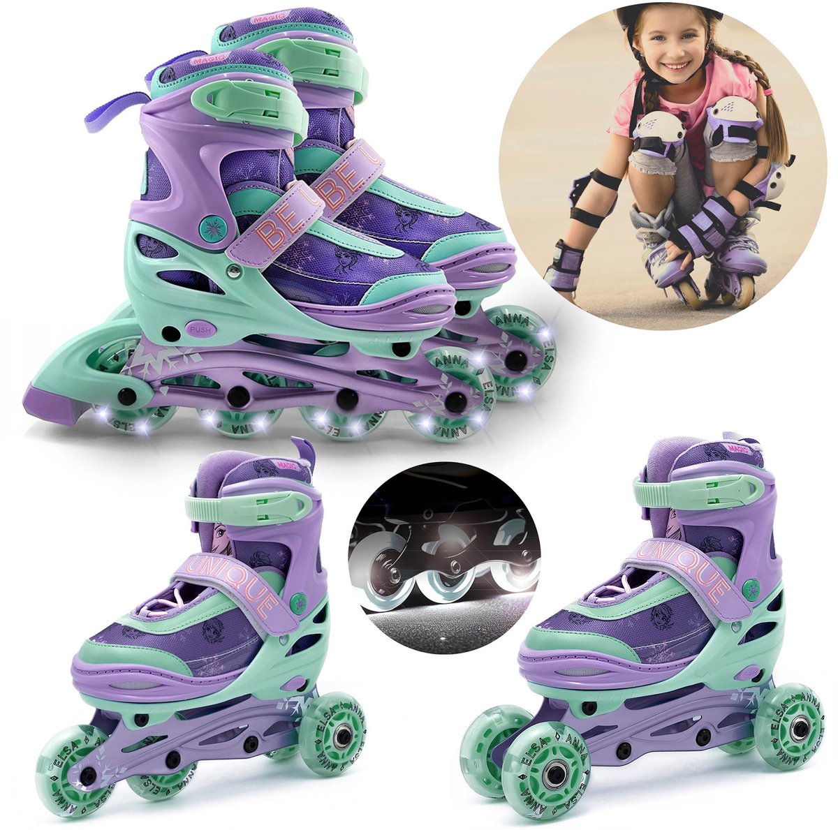 DISNEY Frozen Softboot rolschaatsen 3-in-1 voor kinderen, verstelbaar, LED – klassiek, trainingsstand, rolschaatsen Rolschaatsen kopen online