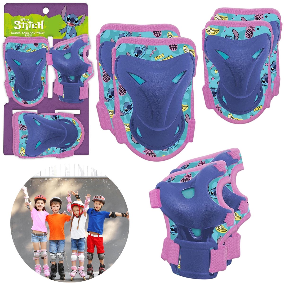 DISNEY Stitch Kinder BESCHERMERS voor skeelers, fietsen, steps - SET knieën, ellebogen, polsen Skateonderdeel kopen online