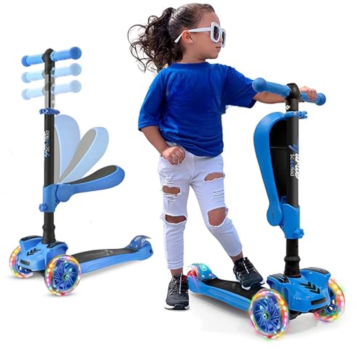 driehoek scootmobiel voor kinderen vouwbare scooter met verstelbare hoogte led wielen en antislip voetplaat