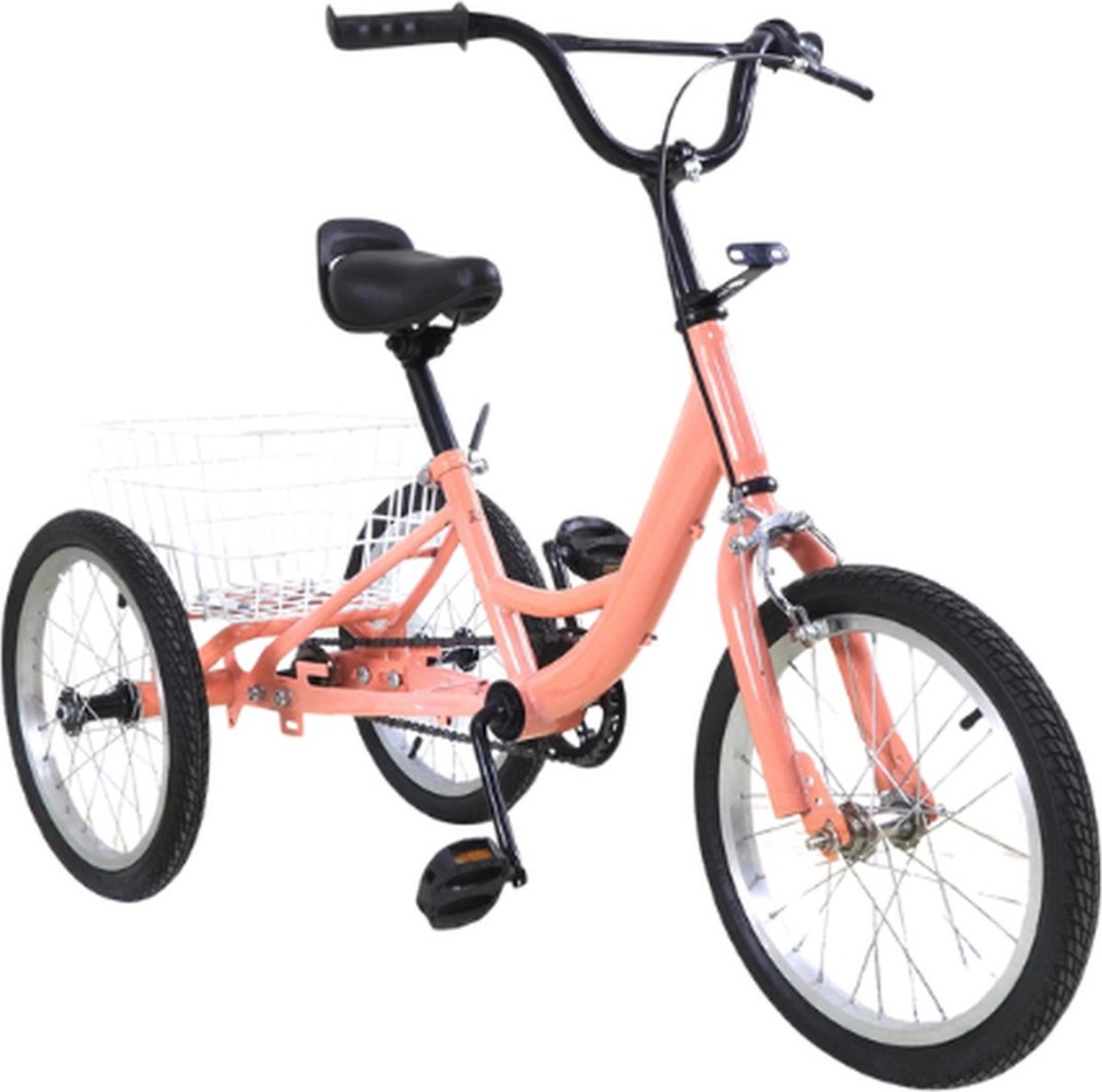 driewieler 16 inch 6 versnellingen inclusief mand veiligheidsverlichting comfortabel verstelbaar stuur zadel met rugleuning kind koraal