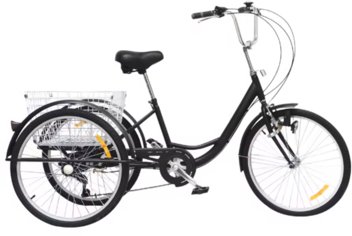 Driewieler 6 versnellingen - Fiets voor volwassenen en senioren - 24 Inch - Opvouwbare Trike - Met mand - Voorrem - Zwart Driewieler kopen online