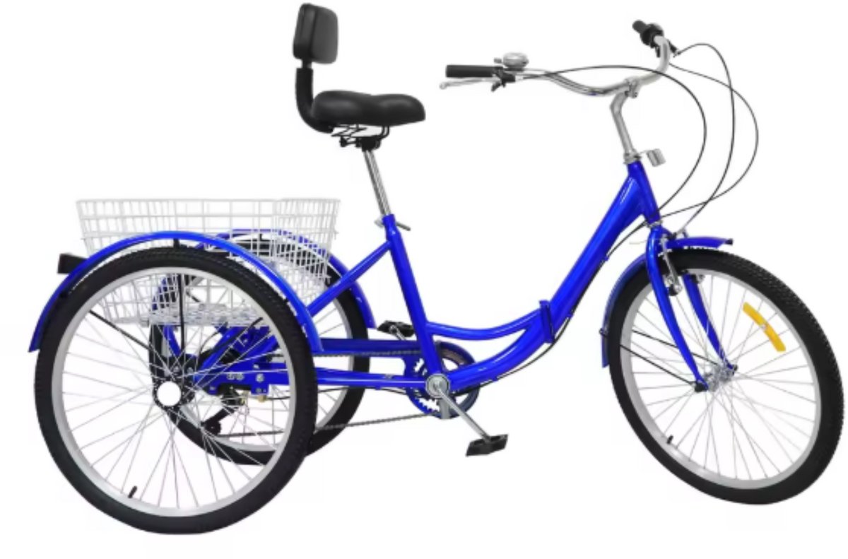 Driewieler Dita - 7 versnellingen - Fiets voor volwassenen en senioren - 24 Inch - Opvouwbare - Verstelbaar - Met mand - Voorrem - Blauw Driewieler kopen online