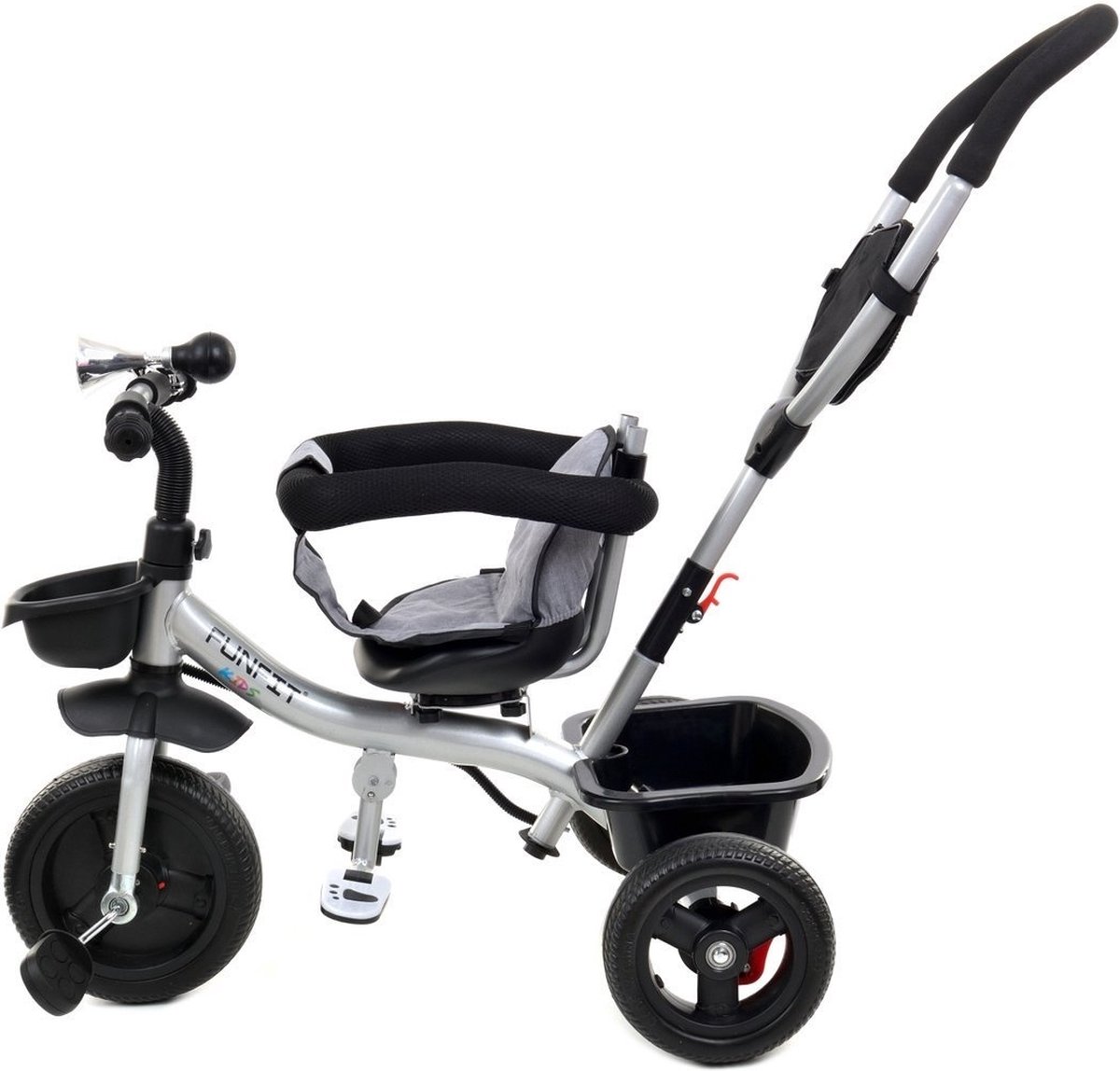 Driewieler - fiets - met duwstang en zonnekap - grijs-zilver Driewieler kopen online