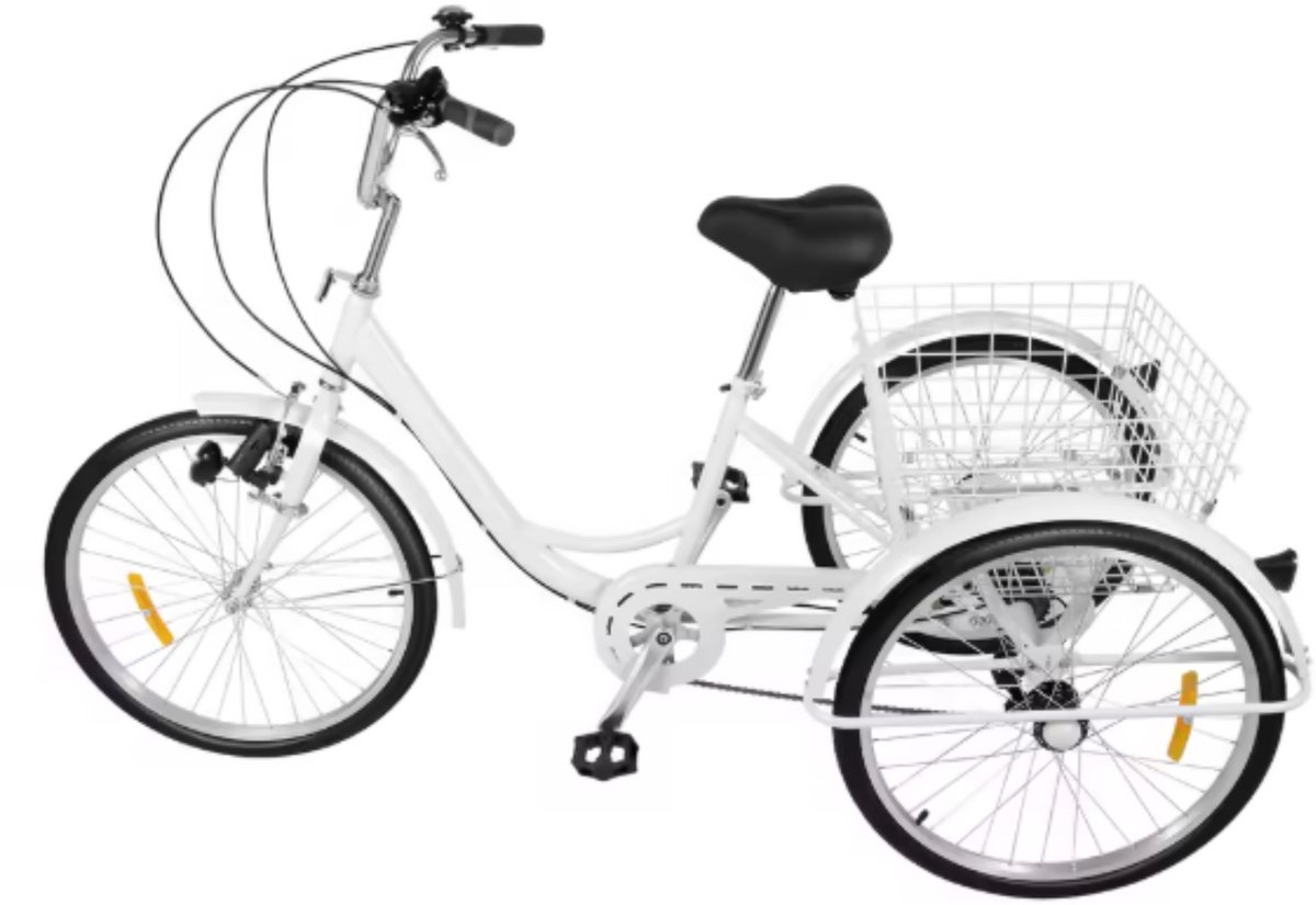 driewieler lizo 6 versnellingen fiets voor volwassenen en senioren 24 inch opvouwbare trike met mand voorrem zwart