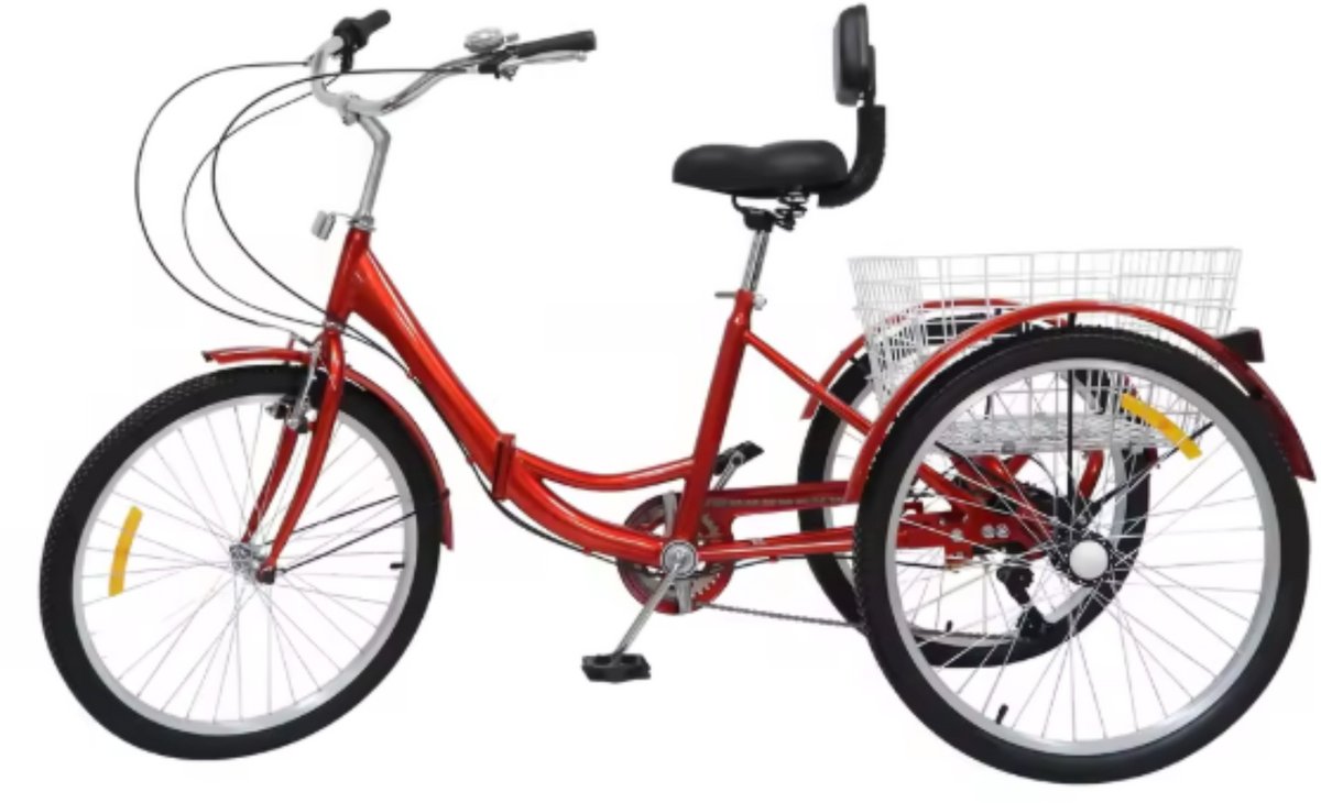 Driewieler Luco - 7 versnellingen - Fiets voor volwassenen en senioren - 24 Inch - Opvouwbare - Verstelbaar - Met mand - Voorrem - Geel Driewieler kopen online