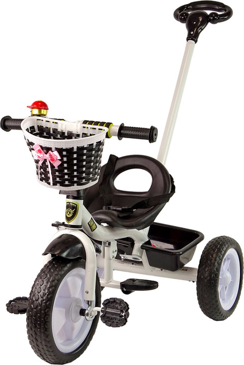 Driewieler - met duwstang en fietsmandje- 95x48x90cm - zwart Driewieler kopen online